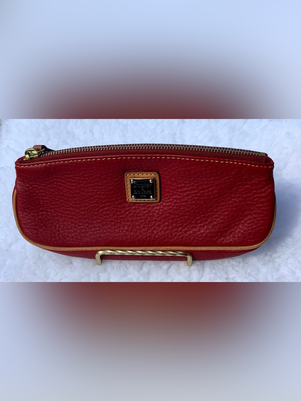 Dooney & Bourke Red Pebbled Leather Zip Clutch with Gold Trim